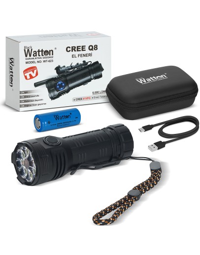 CREE Q8- XPG 8+1 LED  ŞARJLI EL FENERİ WATTON WT-623