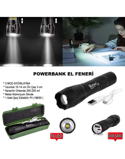 Powerbank Özellikli Uzun Menzilli EL Feneri Watton Wt-039