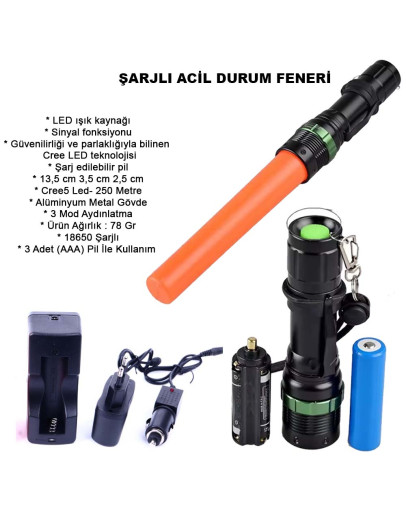 Sinyalli Acil Durum EL Feneri Cree5 Watton Wt-262